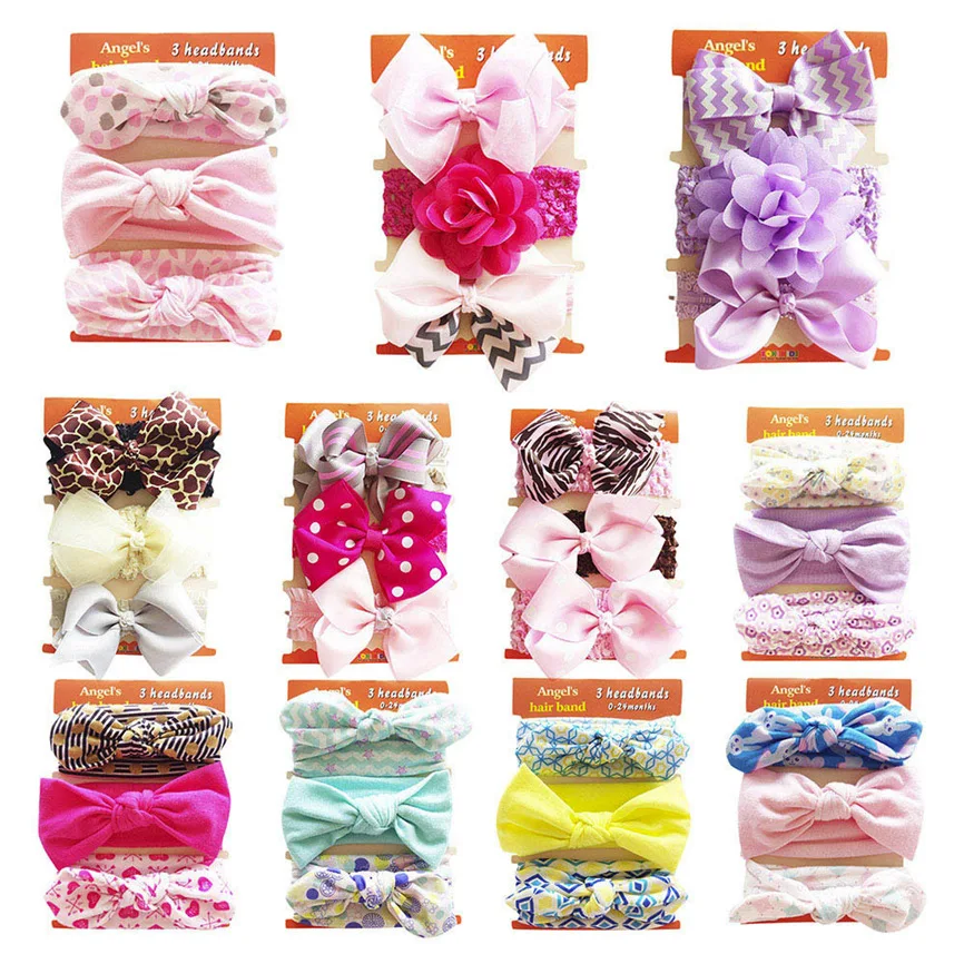 Повязка на голову с цветочным узором для маленьких девочек комплект из 3