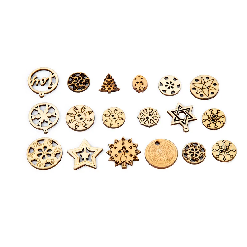 

100pcs 2-Hole Wood Natural Color Wooden Christmas Printed Buttons DIY Hand-sewing Clothing Accessories 15-25mm WD0014