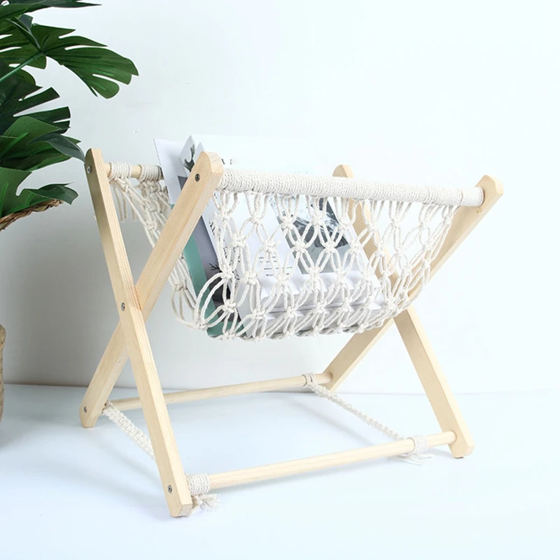

Nordic Cotton Rope Woven Storage Rack Folding azine Rack Creative Desktop Book Rack Floor Shelf Photo Props