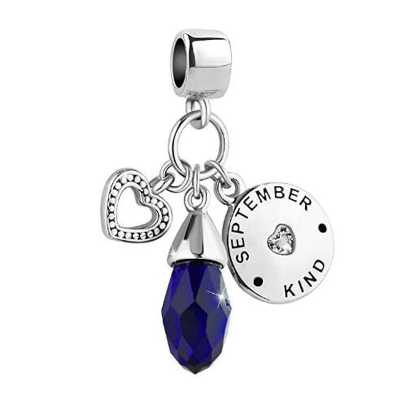 Синий Сердце Любовь День рождения Розовый Камень Шарм Бусины fit Pandora Серебряный браслет женский подлинный DIY ювелирных изделий - Цвет: Синий