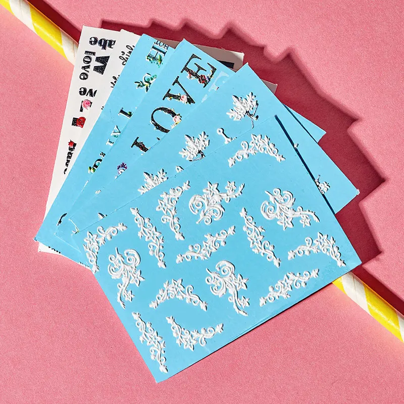 3D акриловая гравированная наклейка с цветком для ногтей тисненые кружевные