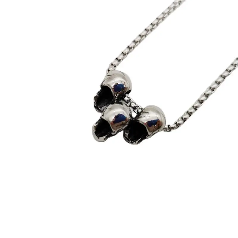 Винтаж серебряного цвета Панк 3 черепа кулон ожерелье хип-хоп нержавеющая сталь