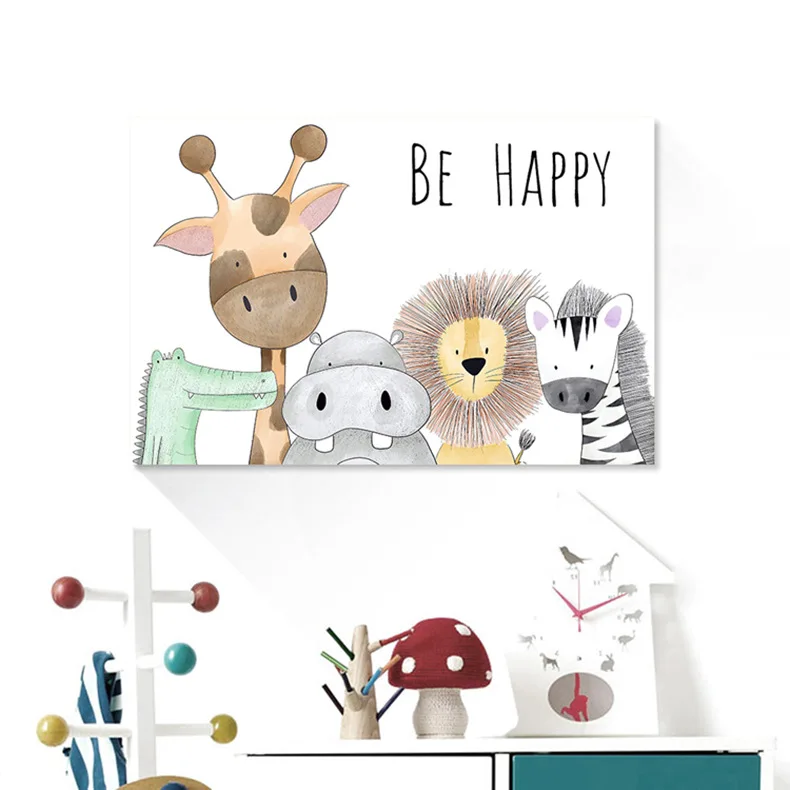 Be Happy детская комната печатает живопись на холсте Животные бегемот жираф