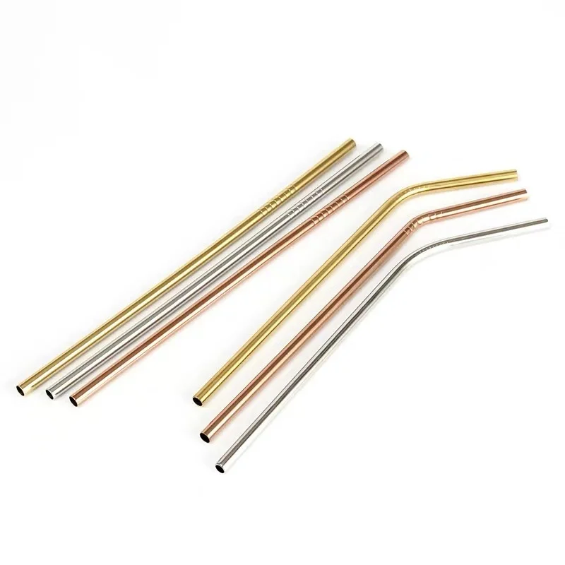 

10PCS 21cm stainless steel straws titanium plated golden environmental cocktail straws straight bent household metal