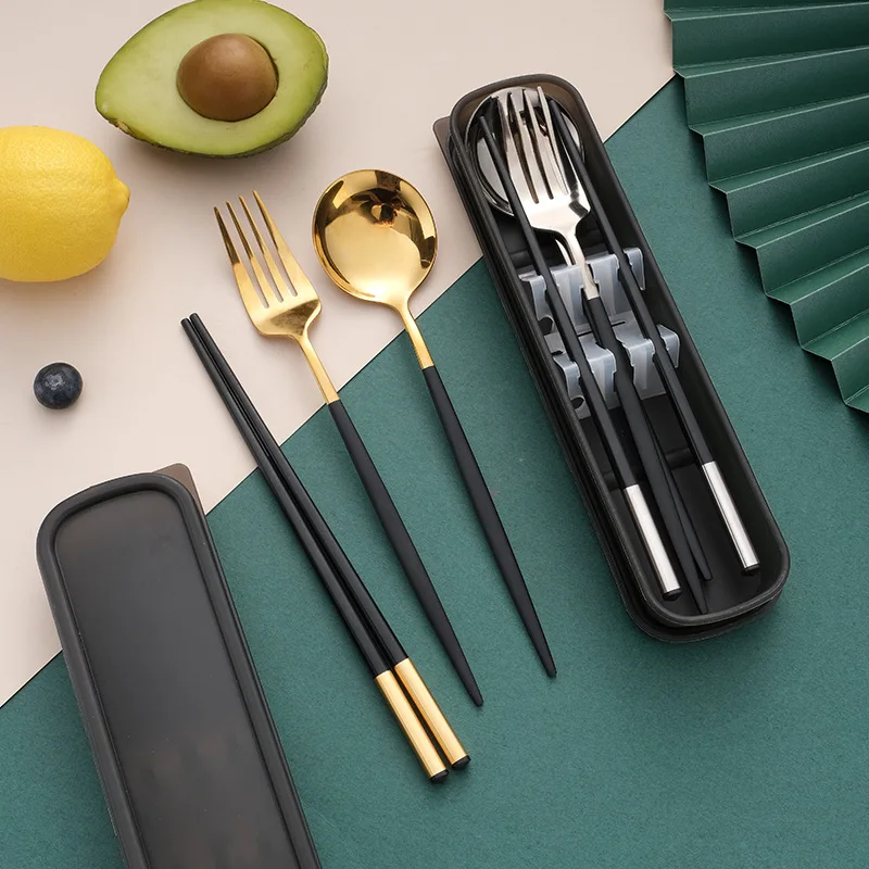 

Stainless Steel Cutlery Set Portable Chopsticks Fork Spoon Tableware for Camping Kitchen Gadget Sets with Dinnerware Box