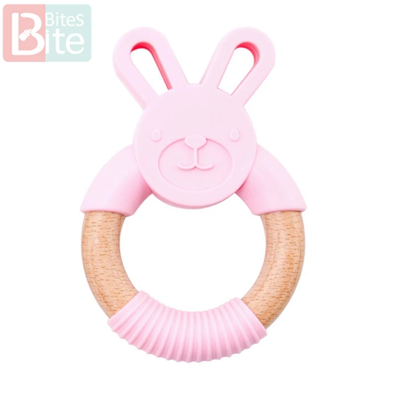 Pink Rabbit 1 шт. Детские трофеи силиконовые мыши грызуны Силиконовые Прорезыватели деревянные кольца деревянный Прорезыватель коляска белка для детей товары игрушки - Цвет: Pink Rabbit
