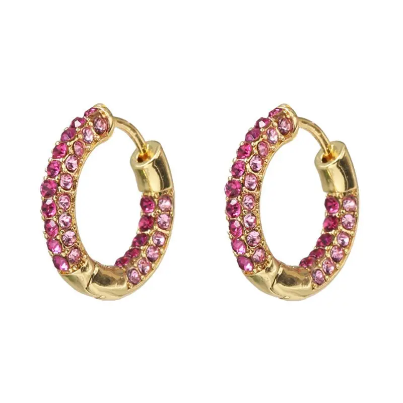

Ring Shape Hoop Earrings Colorful Crystal Gold Plated Cuff Earrings Fashion Jewelry Gift for Women Girls Inlaied Crystal