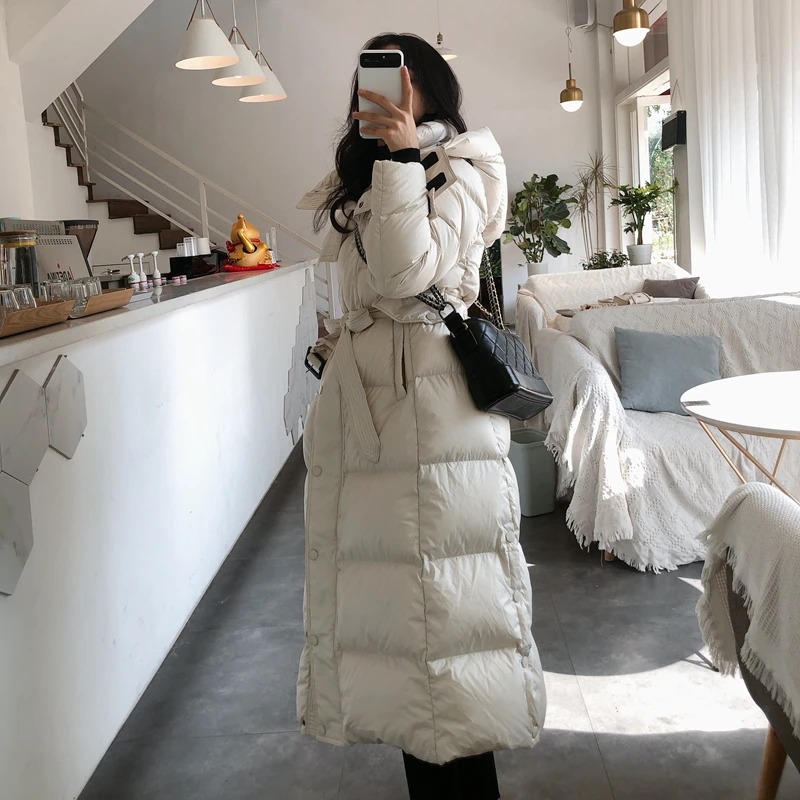 Fitaylor/Новинка зимняя длинная куртка с капюшоном женская мода 90% белый утиный пух