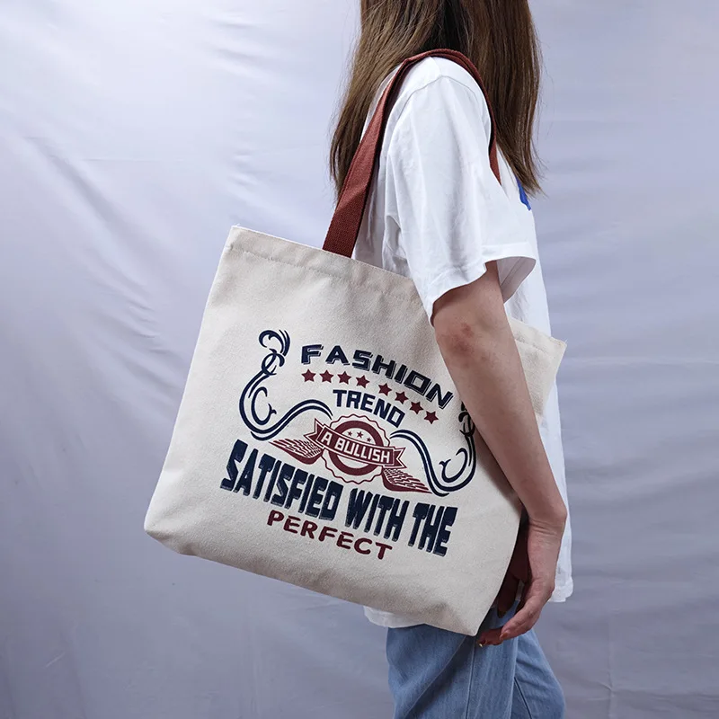 

Ladies Shopping Bag Red Fashion Printed Shoulder Bag Girls Large Capacity Reusable Pure Cotton Simple Canvas Tote Handbag Wome