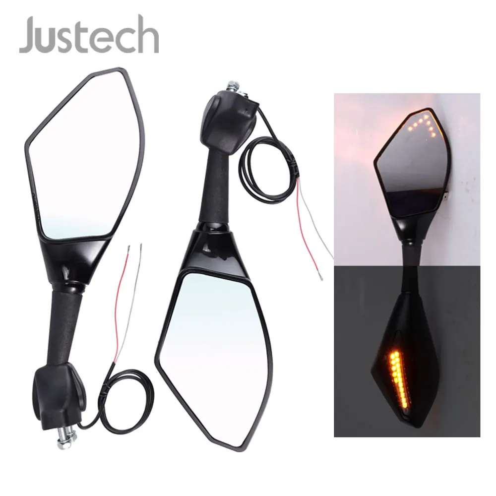 

Пара встроенных боковых зеркал Justech с 18 светодиодными указателями поворота для KAWASAKI Ninja 300 250R ZX-6R ZX10R для Suzuki, Honda, Triumph