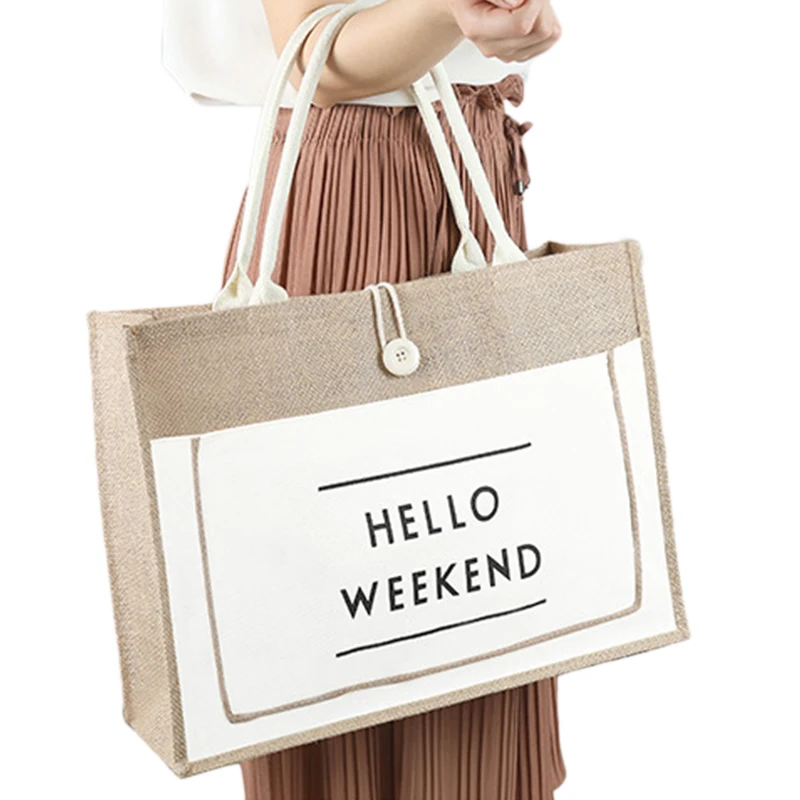 

High Quality Women Linen Luxury Tote Large Capacity Female Casual Shoulder Bag Lady Daily Handbag Fresh Beach Shopping Bag