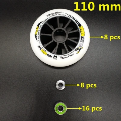 Скоростные коньки колеса 100 мм 110 мм 8 шт./лот - Цвет: white-black 110 mm