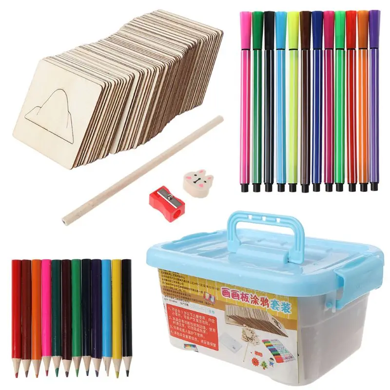 

145 Pcs/Set Painting Template Baby Graffiti Color Learning Painting Tools Children DIY Handmade Wooden Toy Painting Set