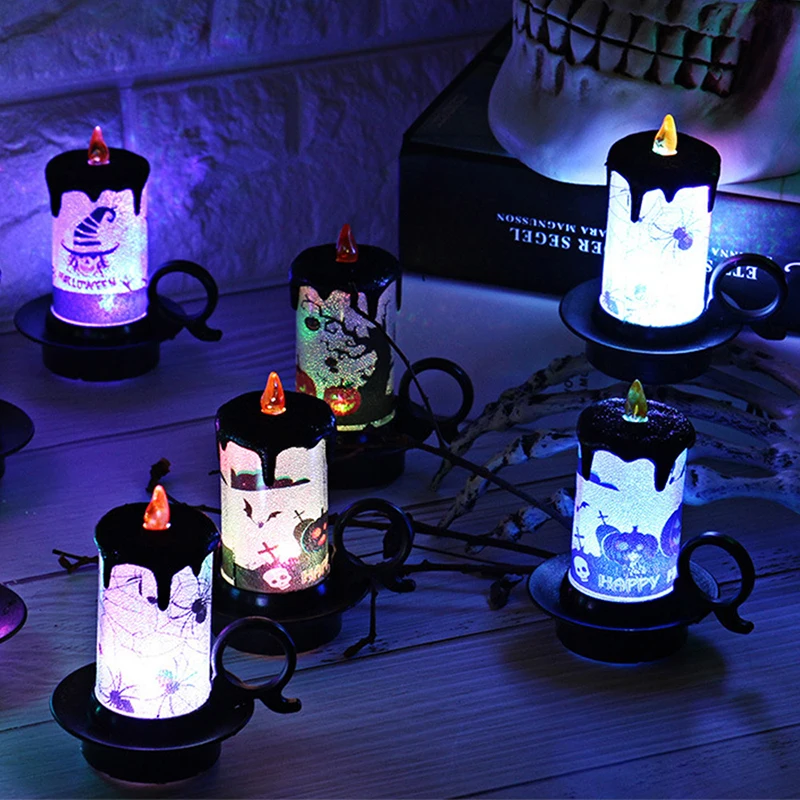 

Halloween Flameless Electronic Candle Light LED Lamp Candlestick Creepy Atmosphere Pumpkin Decoration Room Desktop Ornaments