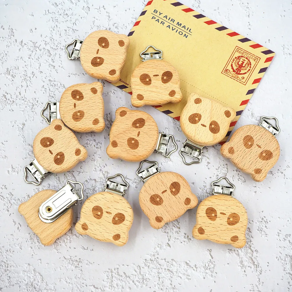 Chenkai-Clips de estrella redonda para coche, cadena de chupete natural de oso de madera, coraz&oacute;n, p&aacute;jaro, elefante, libre de BPA, bricolaje, 50 Uds.-1