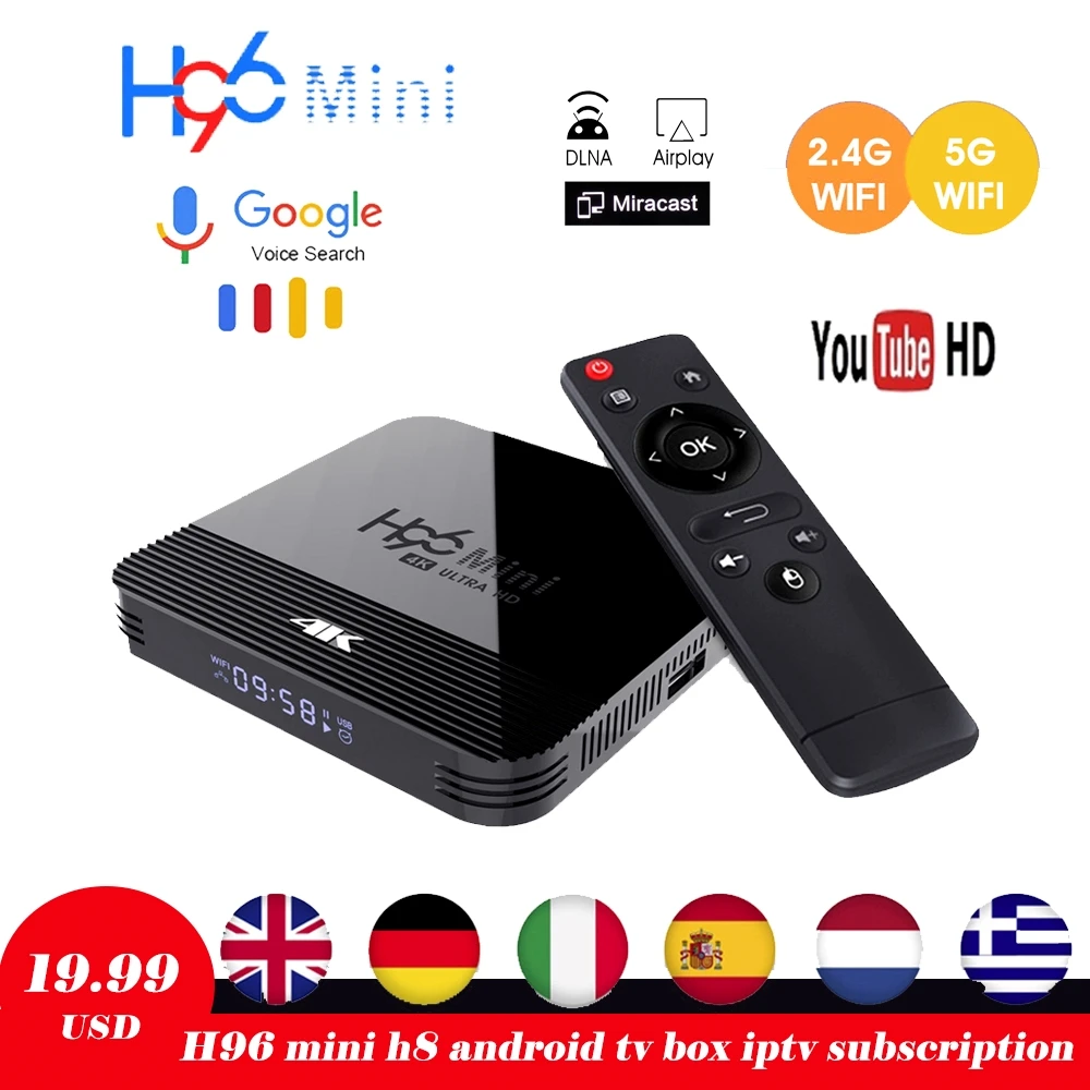 ТВ-приставка H96 Mini H8 Android 9 0 RK3228A 4K Smart TV H.265 2 4G Wi-Fi Google Player четырехъядерный