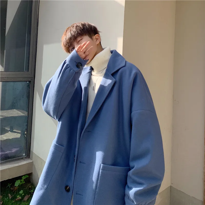 Зимнее мужское шерстяное пальто свободное кашемировое длинное ветровка