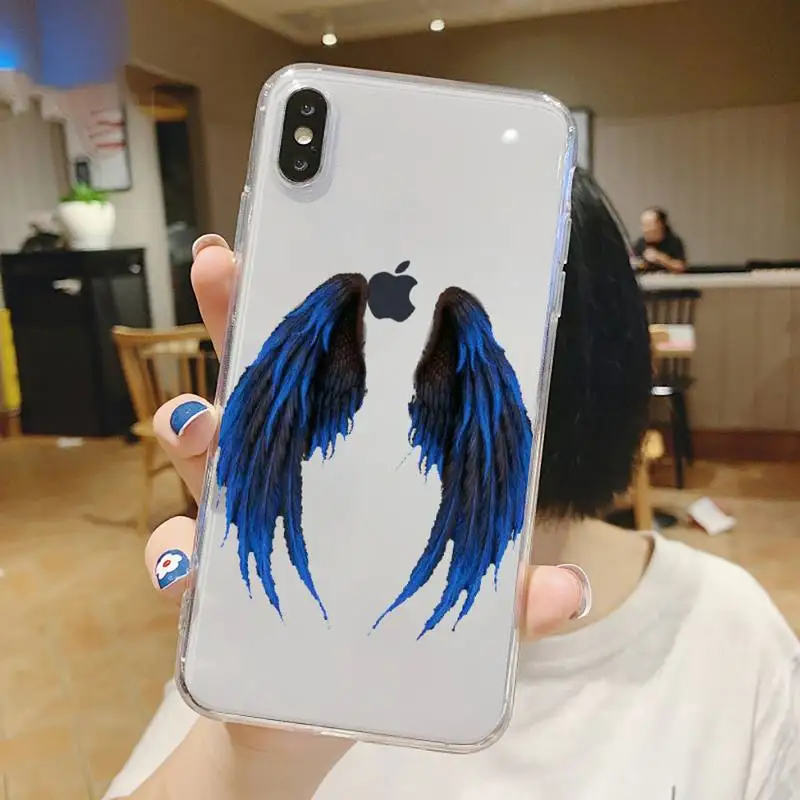 

Angel colourful wings feather black Phone Case Transparent for iPhone 6 7 8 11 12 s mini pro X XS XR MAX Plus