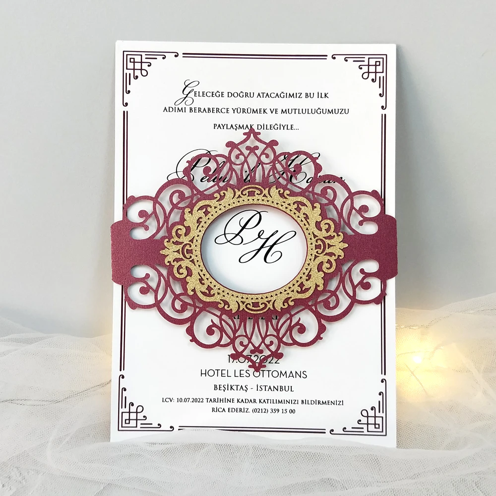 Print custom luxury laser cut wedding invitations of the latest unique design with envelopes Wedding Party Favor Decoration