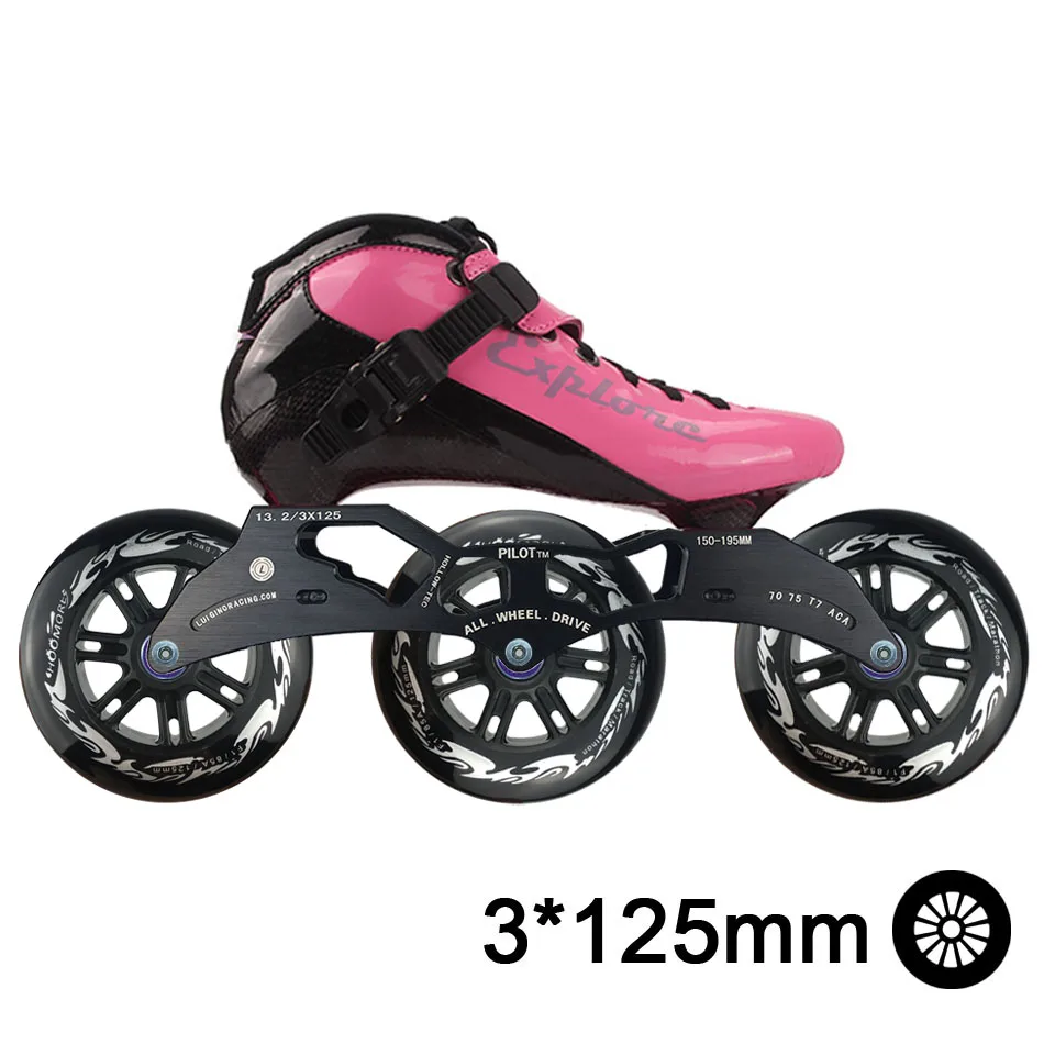 Pink Black ISPORTS скоростные роликовые коньки из углеродного волокна для соревнований 3*125 мм или 4*100/110 мм уличные гоночные коньки Patines роликовые коньки SH56 - Цвет: Pink Black