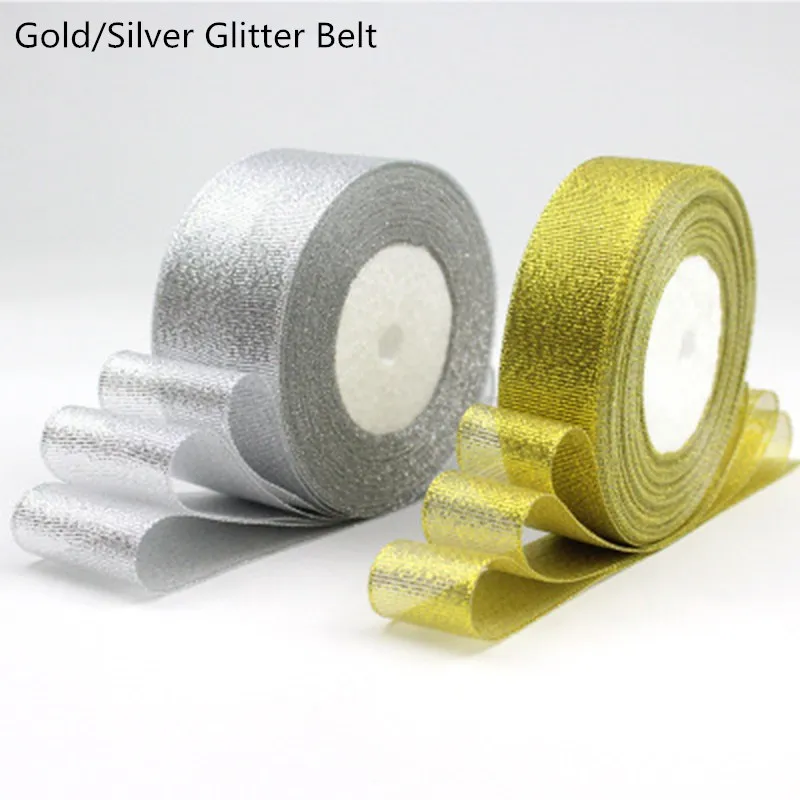 25 ярдов/рулон золотистые/Серебристые блестящие ленты|Ленты для шитья| |