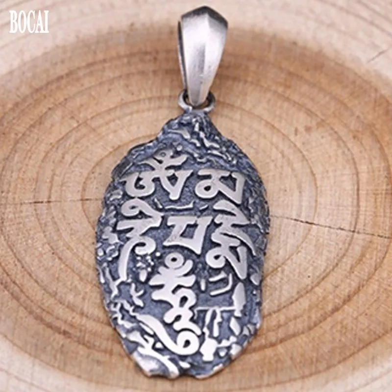 

New Thai silver six-character mantra pendant personality scripture good luck pendant for Man real s925 pure silver man pendant