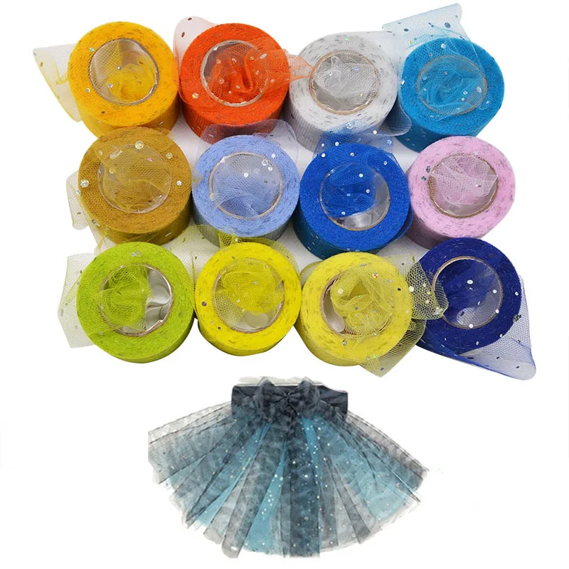 

54 Colors Glitter Sequin Tulle Roll 25 yards 5cm Tutu Fabric Wedding Decoration Organza Tulle DIY Crafts Birthday Party Supplies