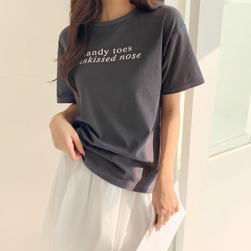 Футболка в Корейском стиле с короткими рукавами однотонная белая хлопковая