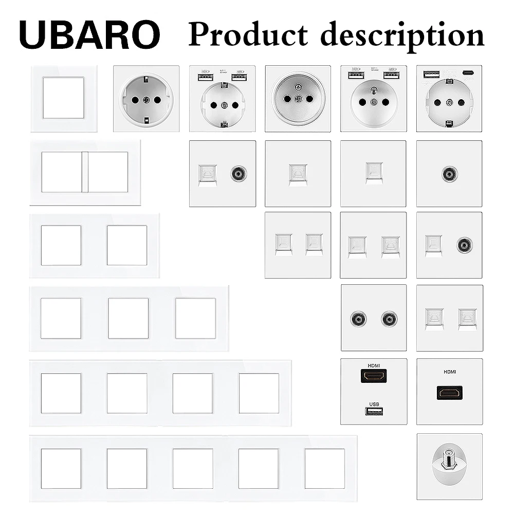 UBARO белая розетка USB 5 в 2100 мА RJ45 /RJ11/TV /HDMI Индукционная Светодиодная лампа для ног