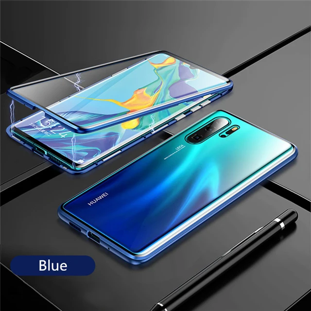 Clear With Blue Магнитный адсорбционный чехол для телефона huawei Honor 20 Pro 10 Lite 10 легкая задняя крышка из закаленного стекла для Hawei P30 Lite Pro Case - Цвет: Clear With Blue