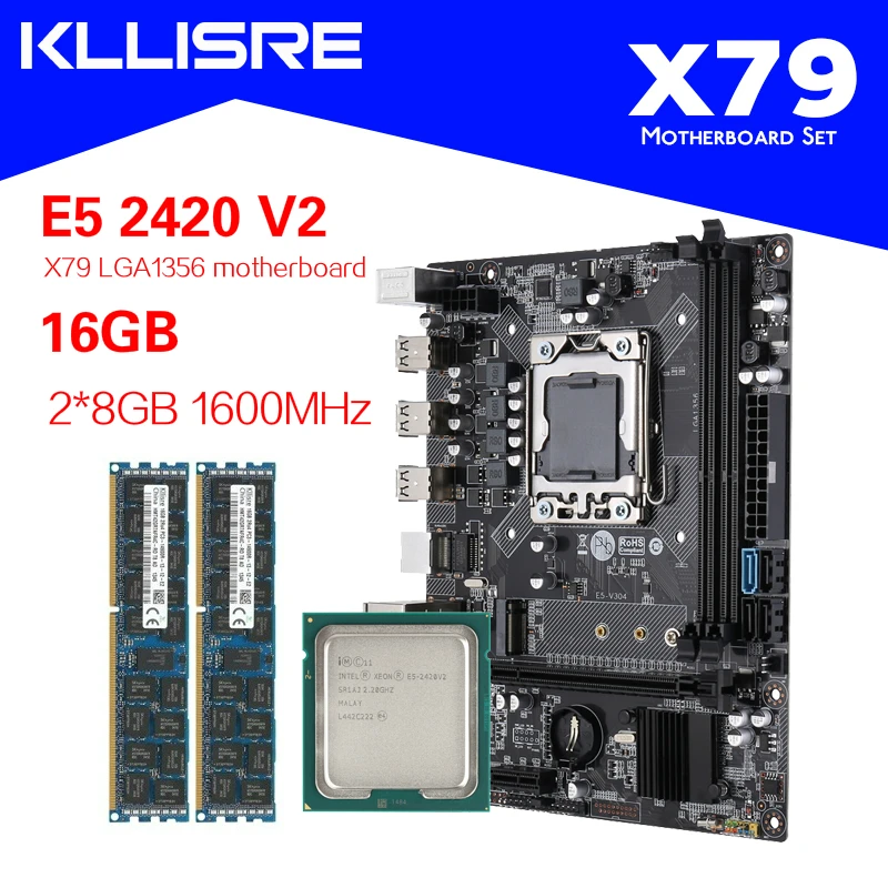 Материнская плата Kllisre X79 mATX + процессор Intel Xeon E5 1356 V2 Оперативная память 2x8 ГБ DDR3 2420