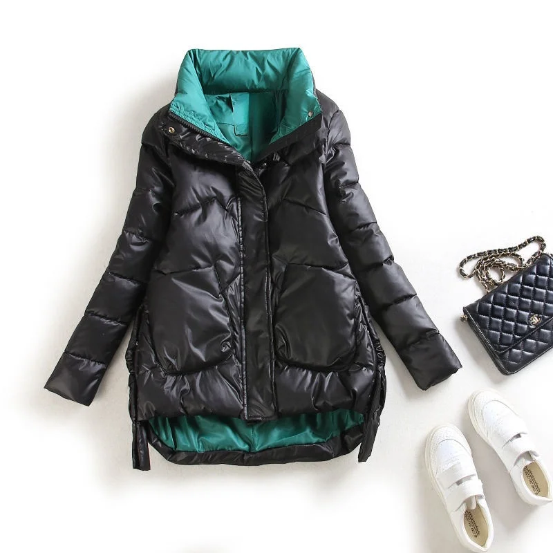 

Fashion Cotton Women Parkas Coats Winter New 2021 Turtleneck Thick Warm Pocket Female Outwear Tops