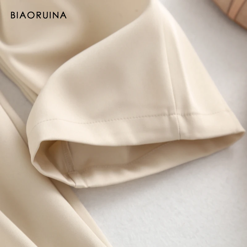 

BIAORUINA Women's Solid Color Minimalist High Waist Ankle-Length Straight Pants Office Lady Autumn Wild Loose Trousers