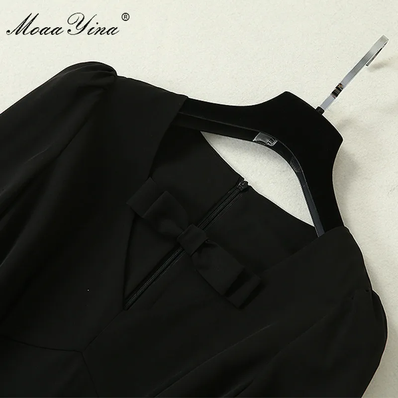 MoaaYina модное дизайнерское подиумное платье Весна Осень женское 3/4 рукав бант v