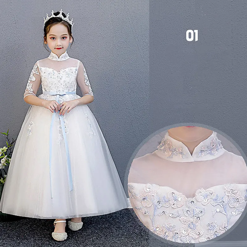 Кружевное платье с вышивкой и аппликацией маленькое свадебное принцессы высоким