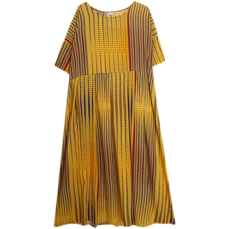 

BIG SIZE Summer Women Fashion Striped Print Tops Ladies Female Plus Large Long Casual Loose Ruffles Drapped Cotton Sweet Dress