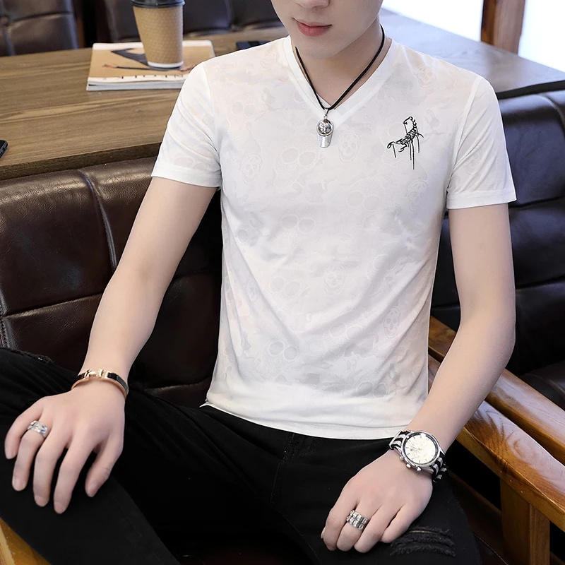 Облегающая Мужская футболка тонкая с коротким рукавом Ультра Тонкая шелковая