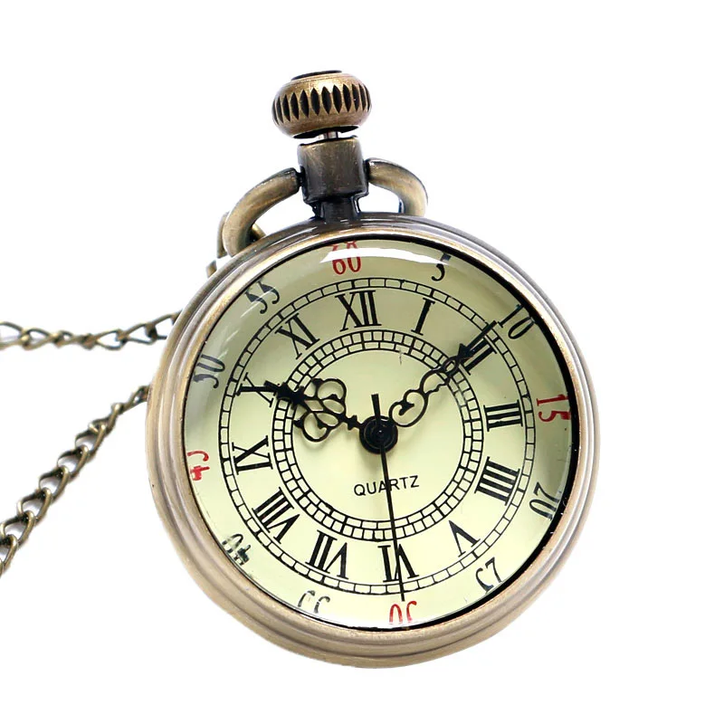 

Bronze Roman Pocket Watch Antique Numerals Chain Necklace Pendant Quartz C44