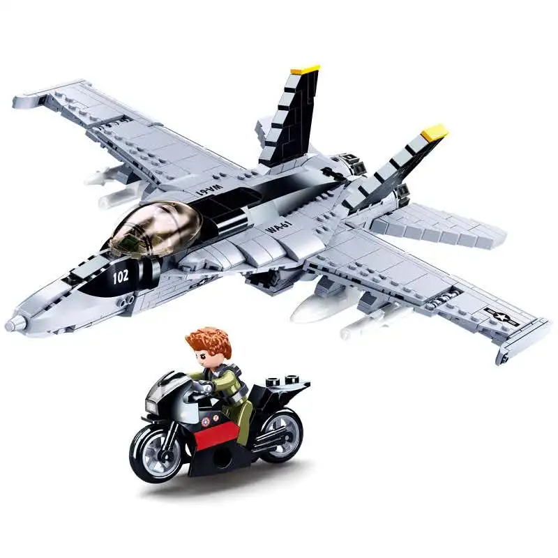 

Military F/A-18E Super BumbleBee Strike Hornet Fighter Plane Building Blocks War Bricks Classic Model Educational Kids MOC Toys