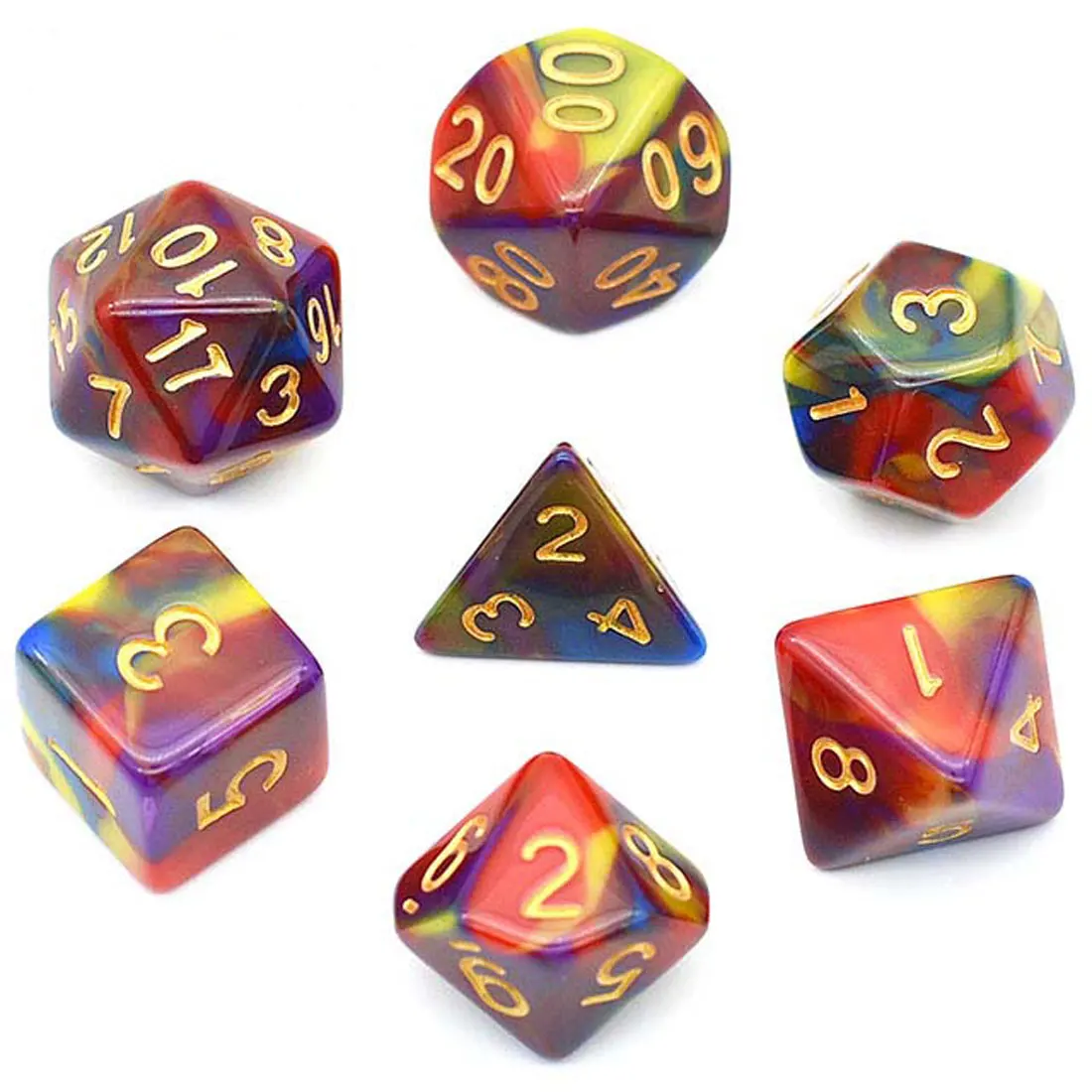 

DND Dice Set D4 D6 D8 D10 D% D12 D20 Four Color Mixing Polyhedral Dice for Dungeons and Dragon Role Playing Board Game D&D MTG