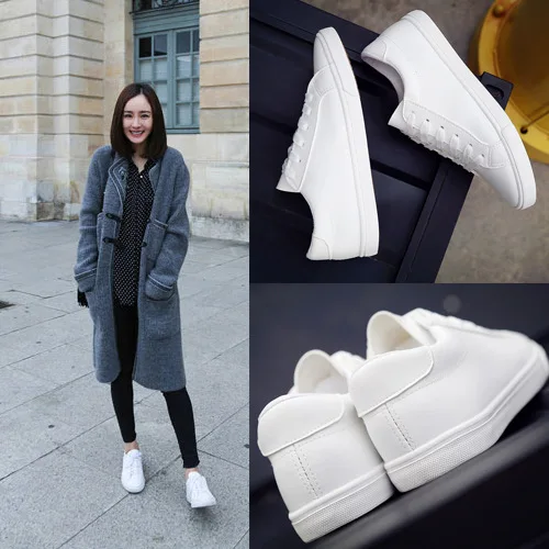 

2021 New spring lace-up white shoes women flat leather white sneakers casual shoes women