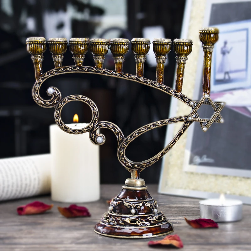 H& D 5 стилей Иудейская Менора Античная коллекция Hanukkah Menorah Статуэтка ручная роспись подсвечник держатель для дома вечерние украшения подарок