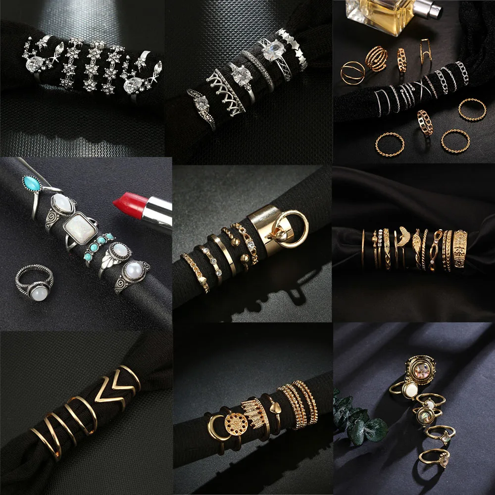 Женское кольцо в этническом стиле Золотое Двухслойное ретро набор простых колец