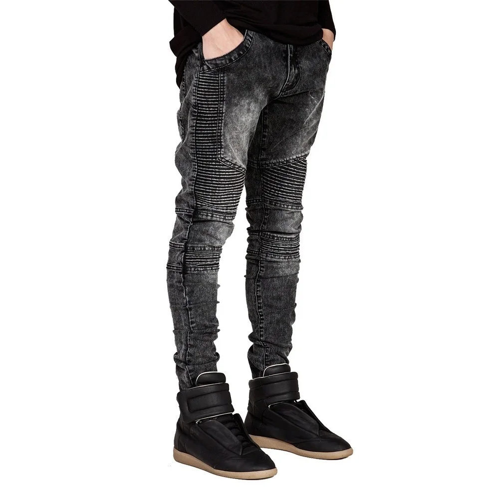 

SHZQ Men Jeans Runway Slim Racer Biker Jeans Fashion Hiphop Skinny Jeans for Men H0292