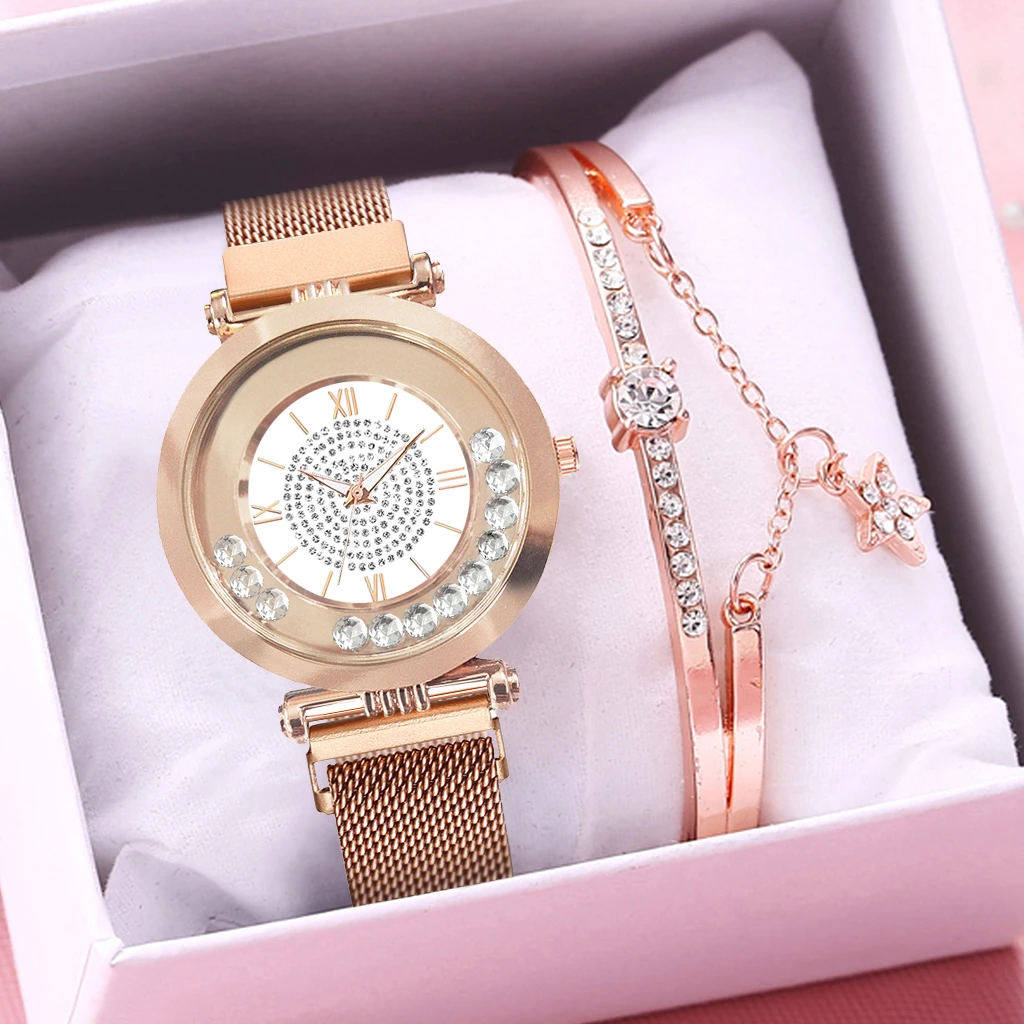 Часы женские кварцевые с магнитной пряжкой комплект из браслета полностью