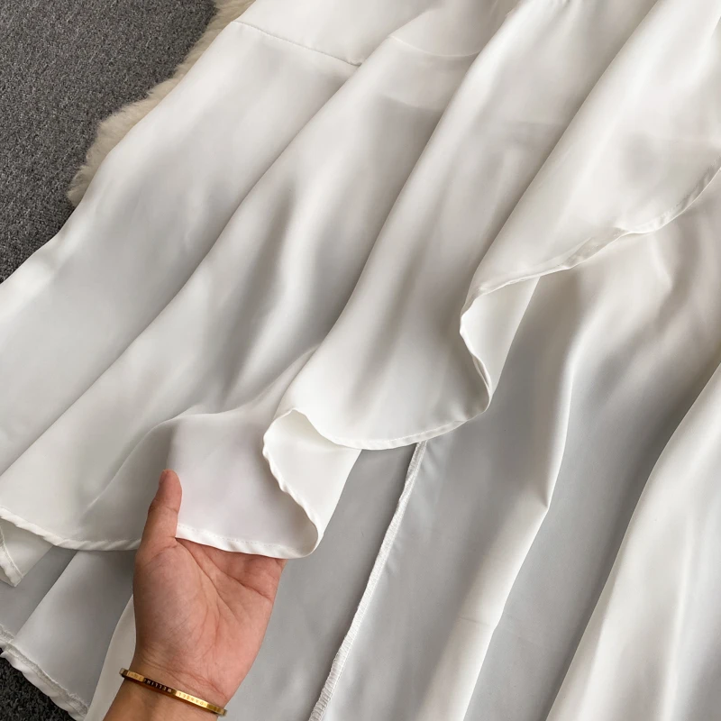 

FTLZZ Summer New Women Solid Vintage V-neck Long Dress Female Elegant Asymmetrical A-line Slim Maxi Dress Party Clothing