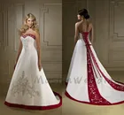 Винтажное красное и белое атласное свадебное платье с вышивкой 2020 милое платье с корсетом для деревенского сада Свадебные платья готическое платье для невесты