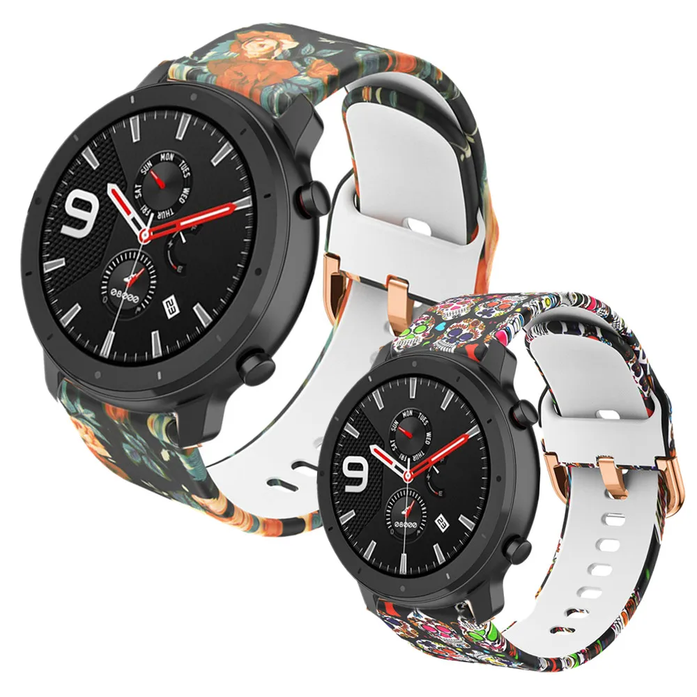 Ремешок с принтом для Huami Amazfit GTR 42 мм GTS BIP силиконовый ремешок часов Garmin Forerunner245