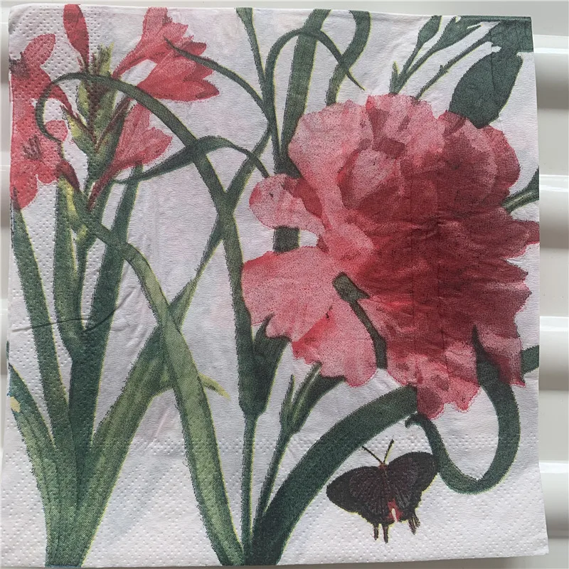 20 винтажных салфеток для стола бумажные Элегантные салфетки розовые красные цветы Бабочка декупаж