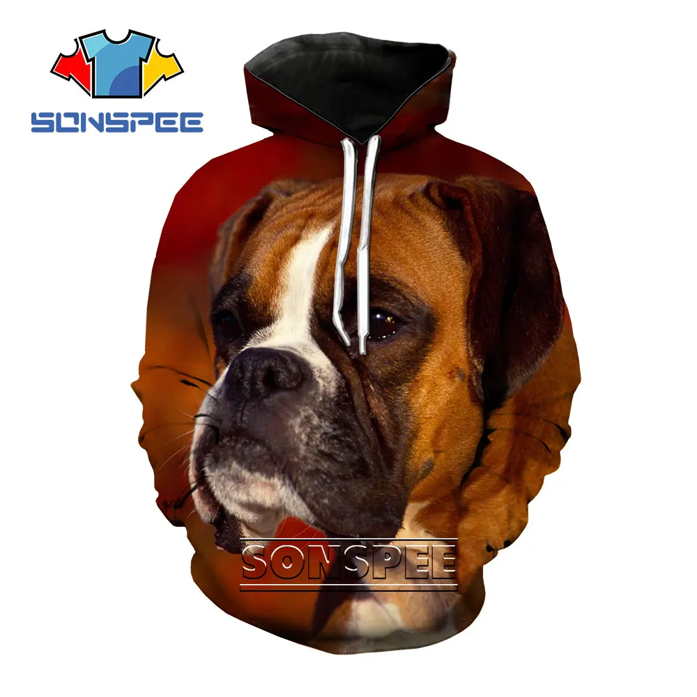 

SONSPEE Animal Pat Boxer Dog Hoodie 3D Print Harajuku Casual Sweatshirt Women Man Plus Size Long Sleeve Pullover Man's Clothing